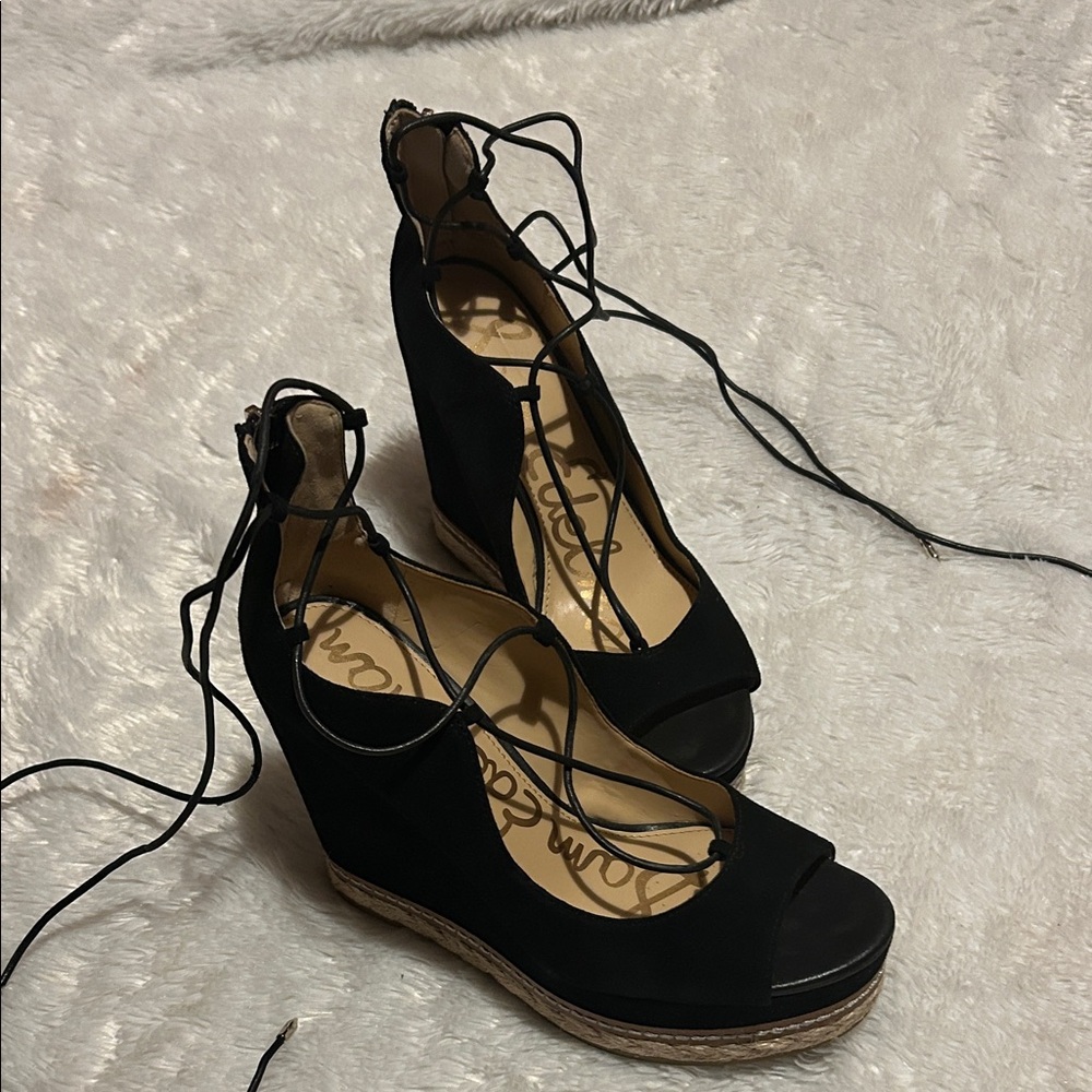 Sam Edelman Black Lace-Up Wedges